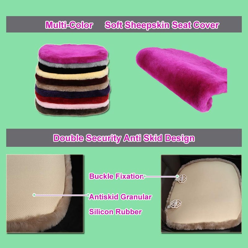 OGLAND Fluffy Genuine Australia Sheepskin Car Seat Cover for Auto Interior Accessories with Soft Fuzzy Wool Eco-Friendly Natural Fur Non-Slip (Black, Back) - Image 3
